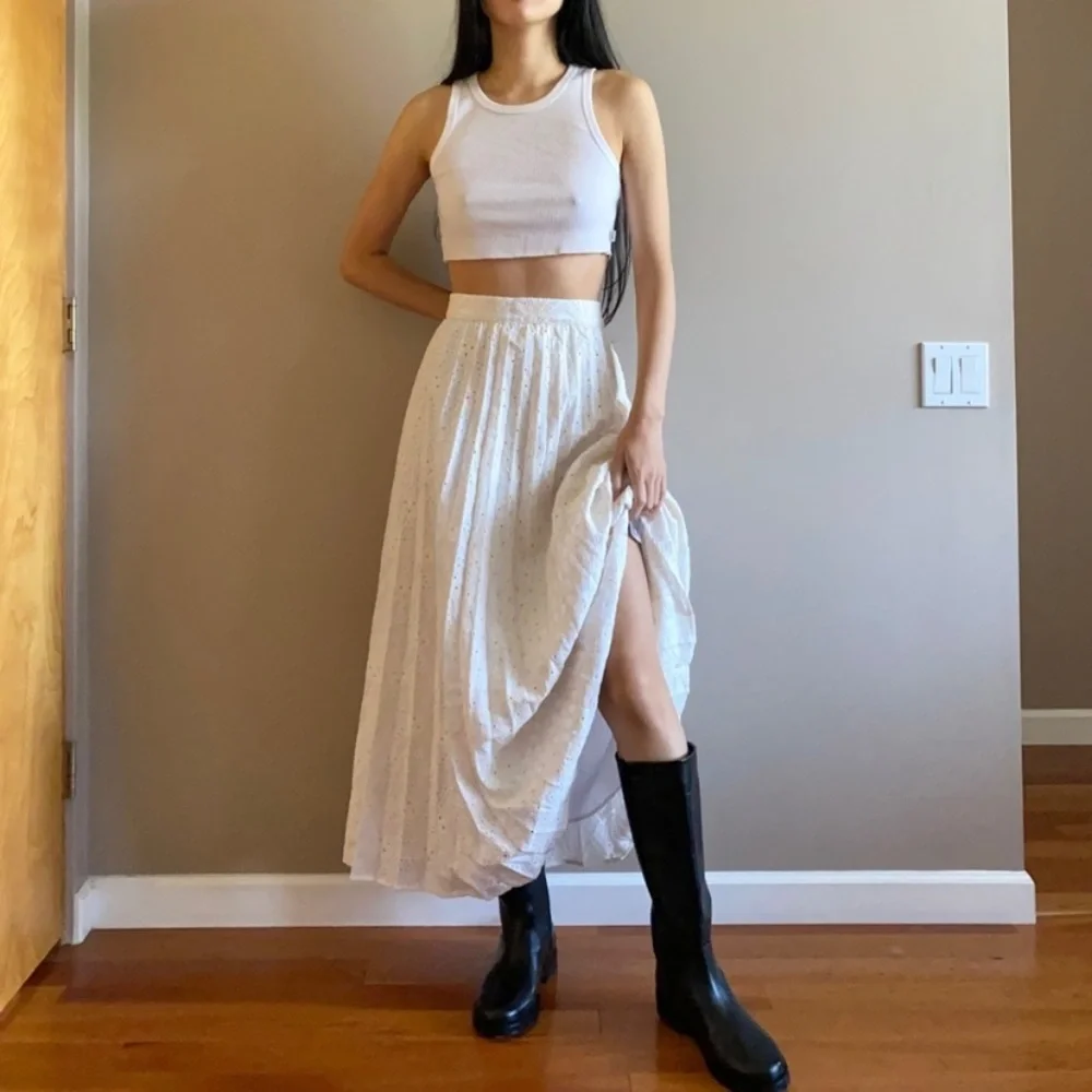 Zara pleated eyelet embroidery maxi skirt white - Picture 4 of 8